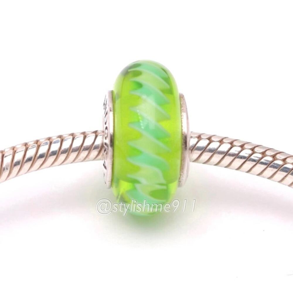 Authentic PANDORA Green Zigzag Murano Glass Bead Charm - Picture 4 of 8